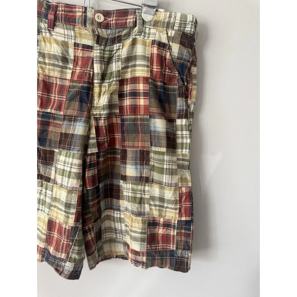 Y2K Boys Baggy Plaid Cotton Shorts Brown Green Size 16 Husky 32